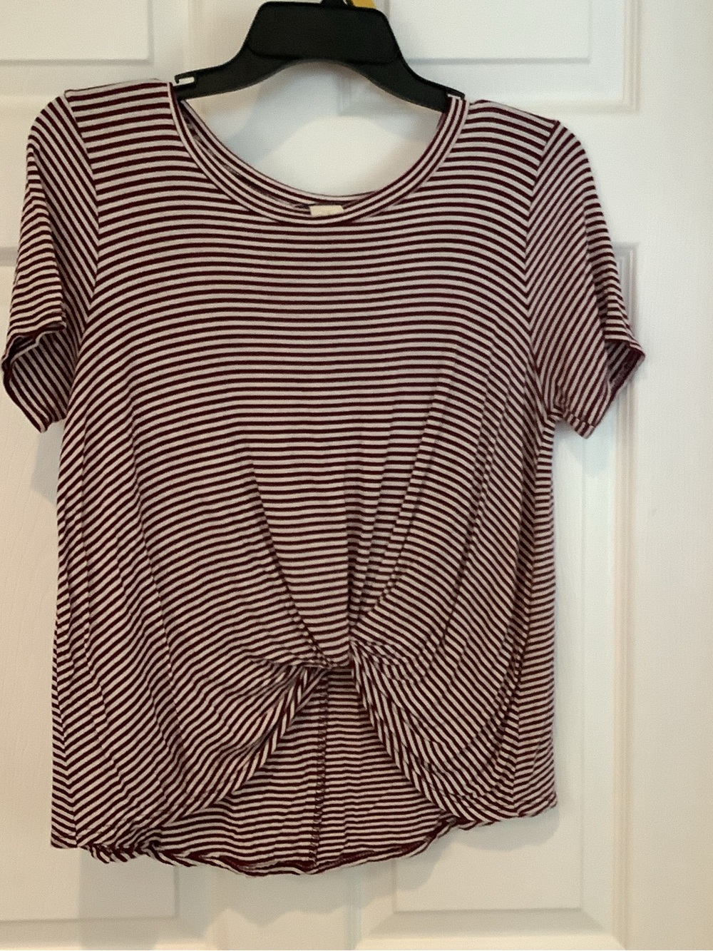 Acemi Burgundy & White Striped Twist-Front Short Sleeve Tee